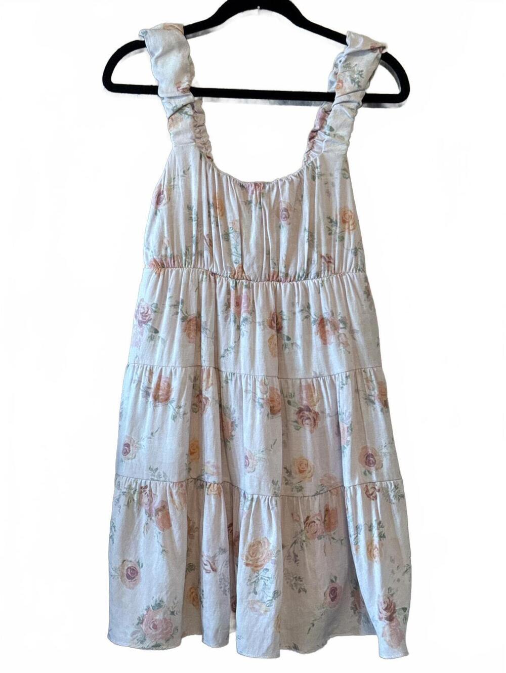 Pink Rose Floral Tiered Mini Dress Medium